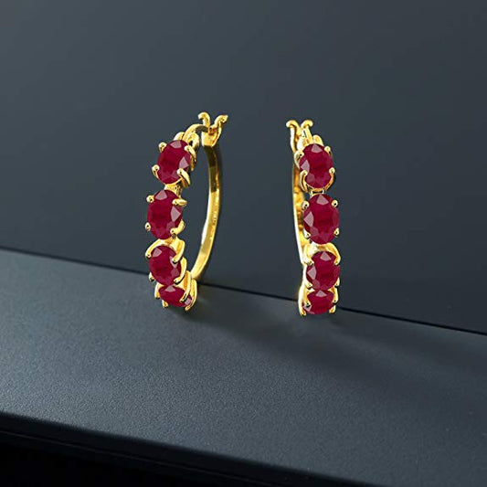 Red  Elements Oval Cut Multi-Lining Clip On Earrings in Goldtone Tone