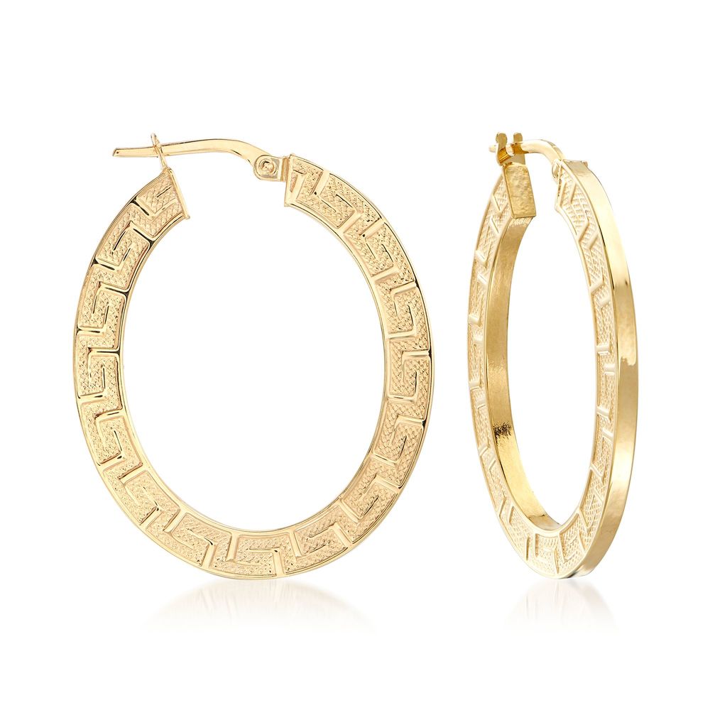 Goldtone Tone  Roman Inspired Sketched Modern Hoop Earrings
