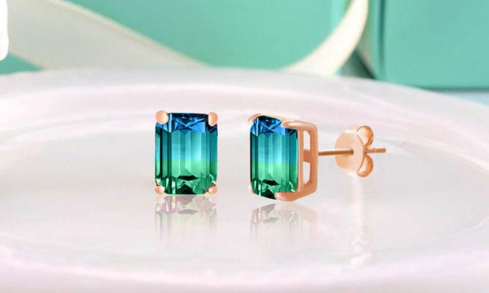 5.00 Ctw Emerald Cut Sapphire/Aquamarine Stud Earringsin Rosegoldtone, Earring, Riakoob Jewelry, Riakoob Jewelry  jewelryjewelry deals, swarovski crystal jewelry, groupon jewelry,, jewelry for mom, 