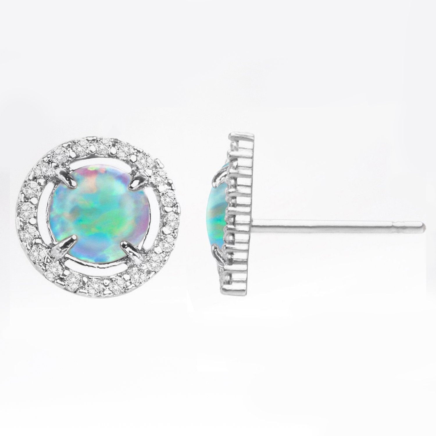 2.50 Ct Opal Created Round Halo Stud Earringin  Silvertone, Earring, Riakoob Jewelry, Riakoob Jewelry  jewelryjewelry deals, swarovski crystal jewelry, groupon jewelry,, jewelry for mom, 