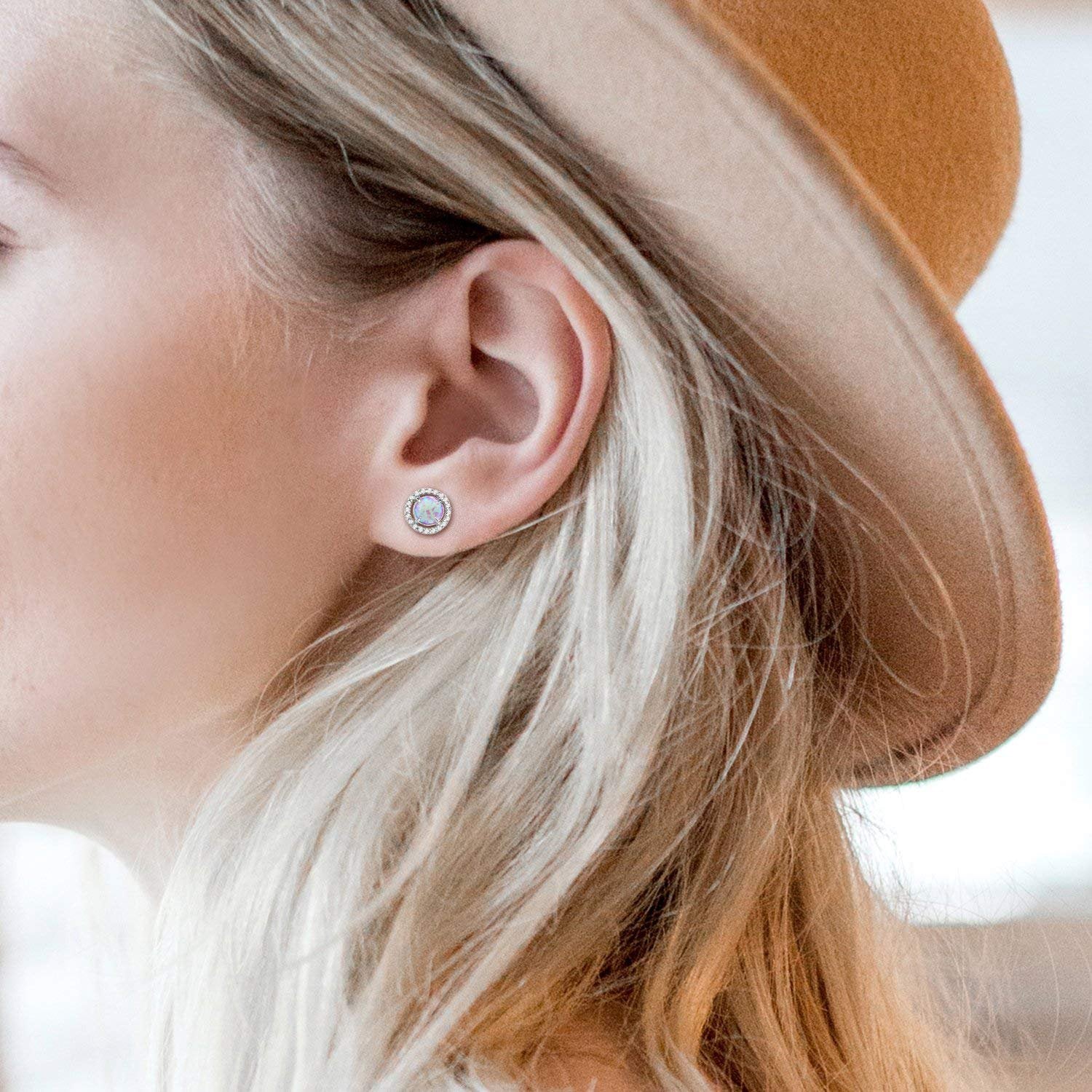 2.50 Ct Opal Created Round Halo Stud Earringin  Silvertone, Earring, Riakoob Jewelry, Riakoob Jewelry  jewelryjewelry deals, swarovski crystal jewelry, groupon jewelry,, jewelry for mom, 