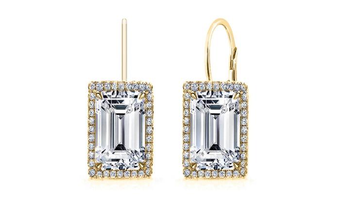 Emerald Cut  Elements Leverback Earrings in Goldtone Tone