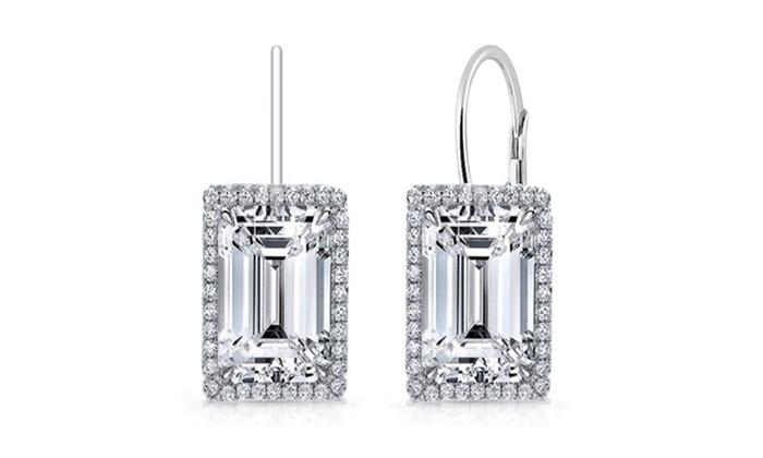 Emerald Cut 2.50 Cttw Gemstone Leverback Earrings in 14K White Gold Tone