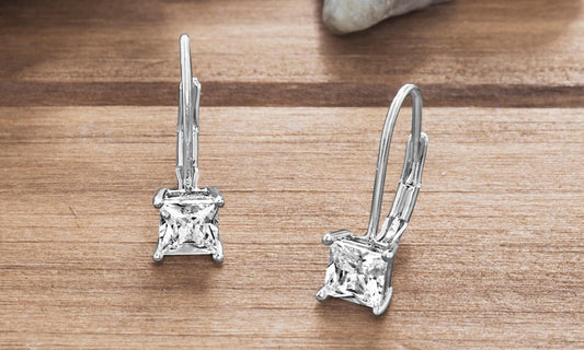 Diamond Princess Cut Leverback Earringin  Silvertone, Earring, Riakoob Jewelry, Riakoob Jewelry  jewelryjewelry deals, swarovski crystal jewelry, groupon jewelry,, jewelry for mom, 