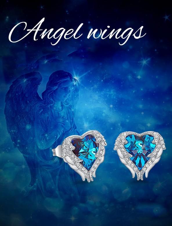 Angel Wings Sapphire Stud  Silvertone ITALY Design