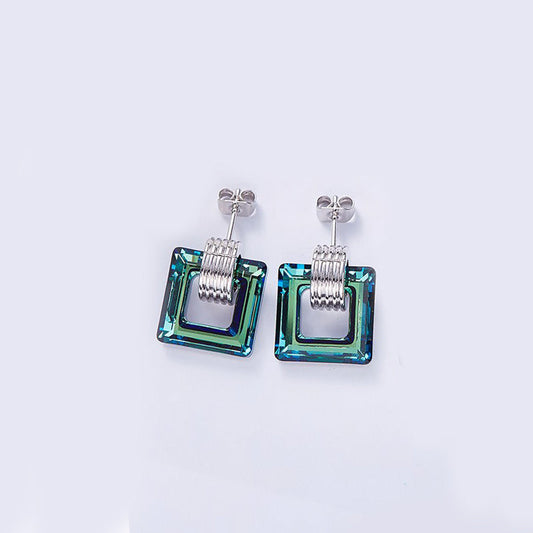 Aruba Blue  Elements Square Shaped Studs in 14K White Gold Tone