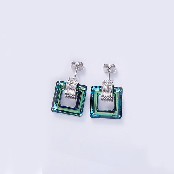 Aruba Blue  Square Shaped Studs in 14K White Gold Tone