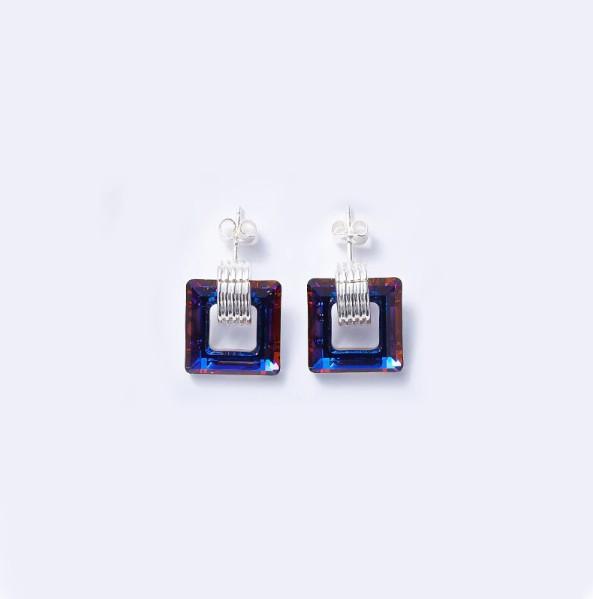 Black  Square Shaped Studs in 14K White Gold Tone