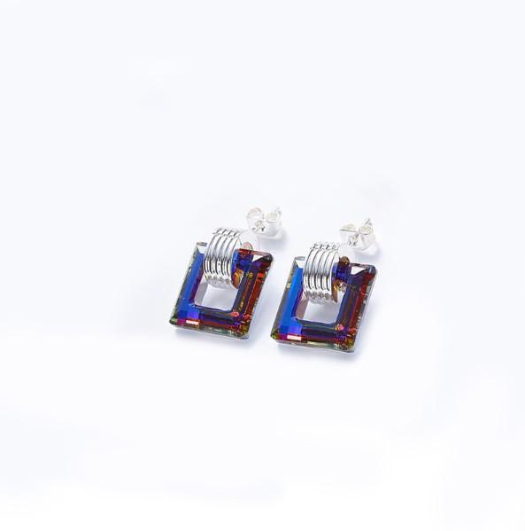 Black  Square Shaped Studs in 14K White Gold Tone