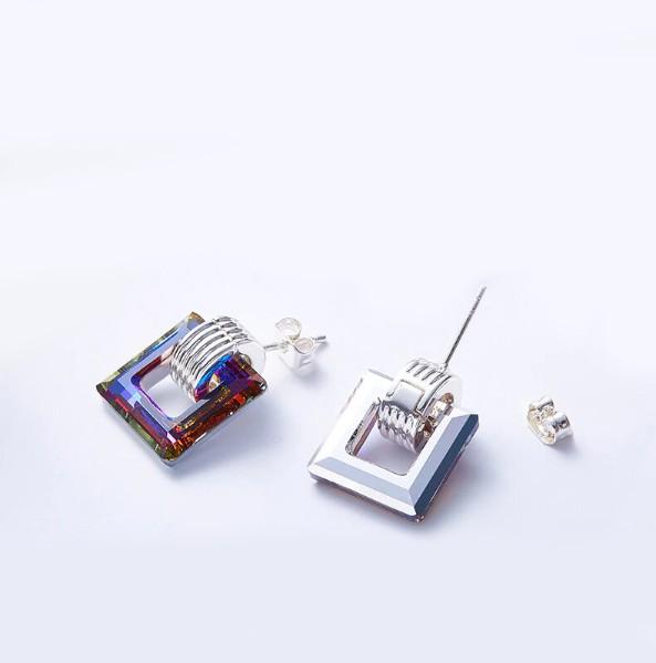 Black  Square Shaped Studs in 14K White Gold Tone
