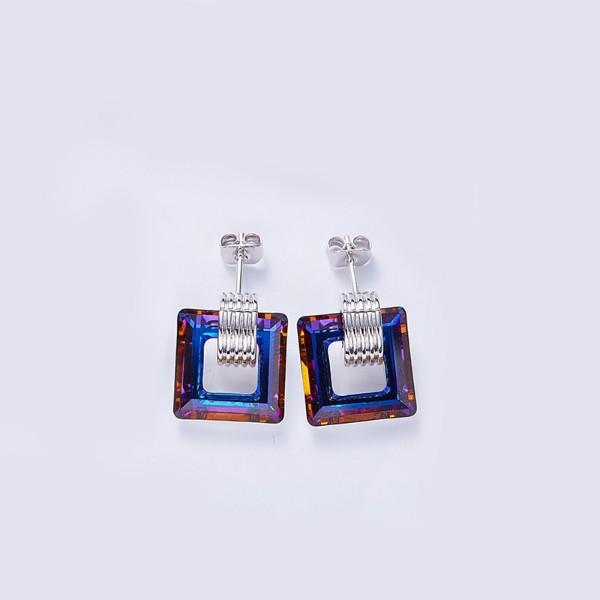 Black  Square Shaped Studs in 14K White Gold Tone