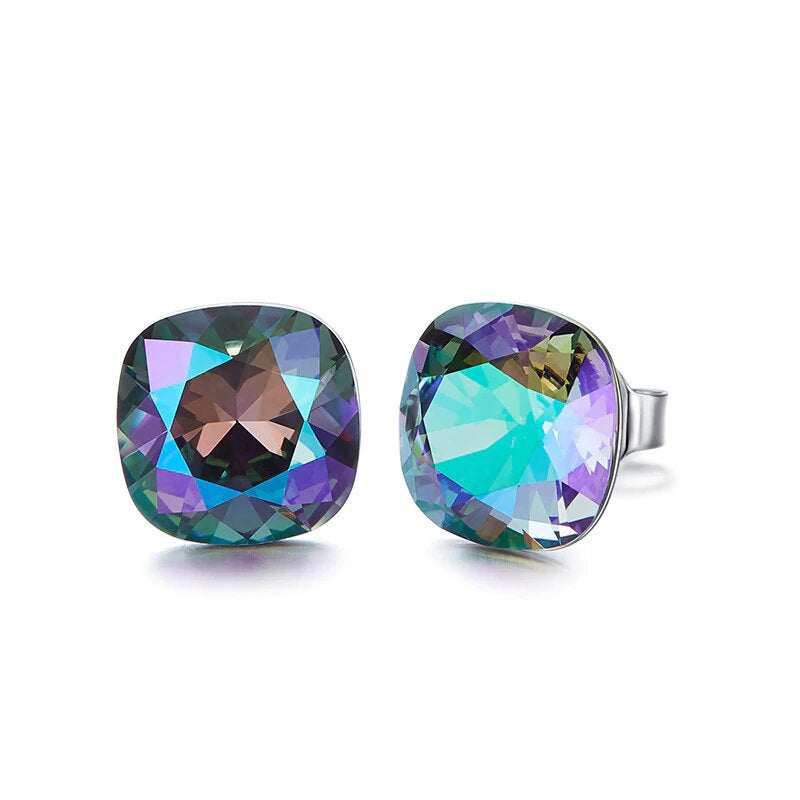 Mystic Topaz Square Stud Earring in Rhodium Tone