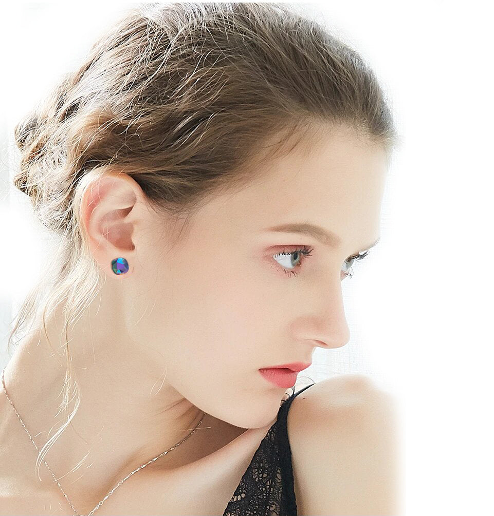 Mystic Topaz Square Stud Earring in Rhodium Tone