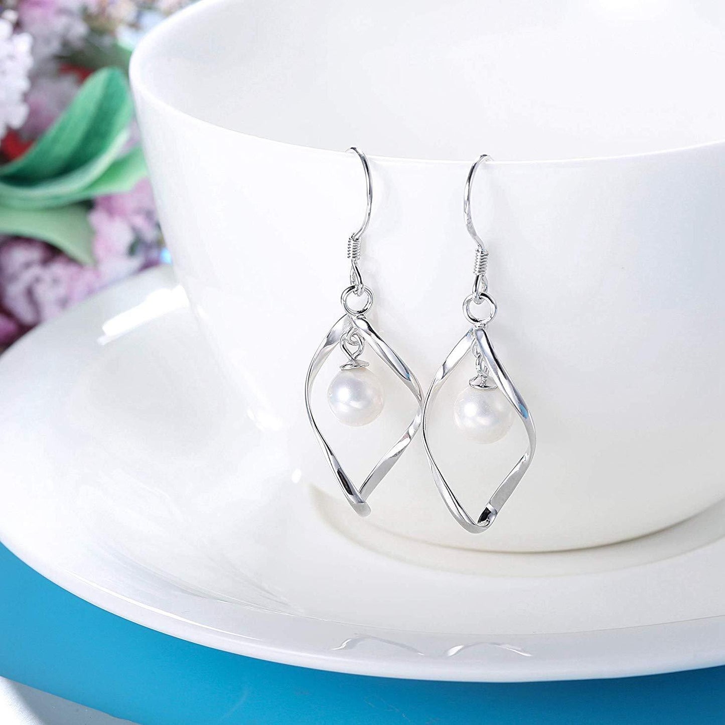 Freshwater Pearl Dangle Earrings in  Silvertone, , Riakoob Jewelry, Riakoob Jewelry  jewelryjewelry deals, swarovski crystal jewelry, groupon jewelry,, jewelry for mom, 