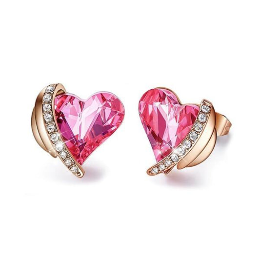 Pink  Elements Heart Shaped Pav'e Studs in 14K Rose Gold Tone