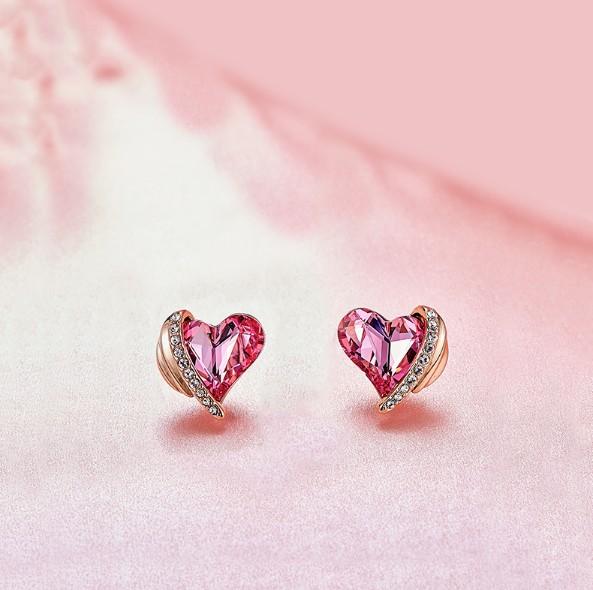 Pink Topaz Heart Stud  Silvertone ITALY Design