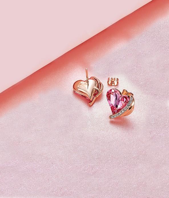 Pink Topaz Heart Stud  Silvertone ITALY Design