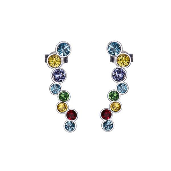 Rainbow  Cluster Crawler Earrings in 14K White Gold