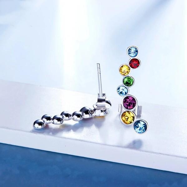 Rainbow  Cluster Crawler Earrings in 14K White Gold