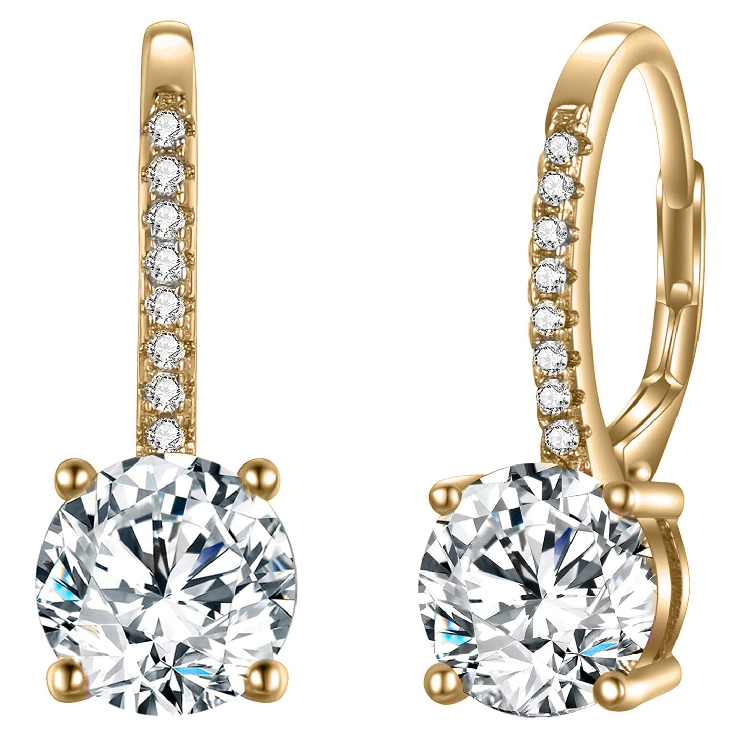 Goldtone 1.75 Cttw  Gemstone Classic 4 Prong Drop Leverback Earring
