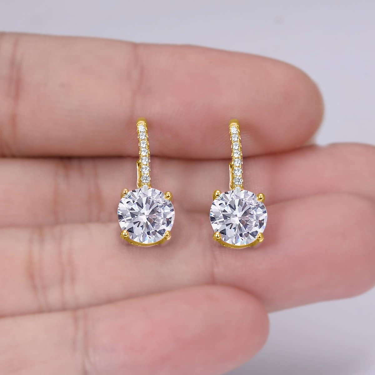 Goldtone 1.75 Cttw  Gemstone Classic 4 Prong Drop Leverback Earring