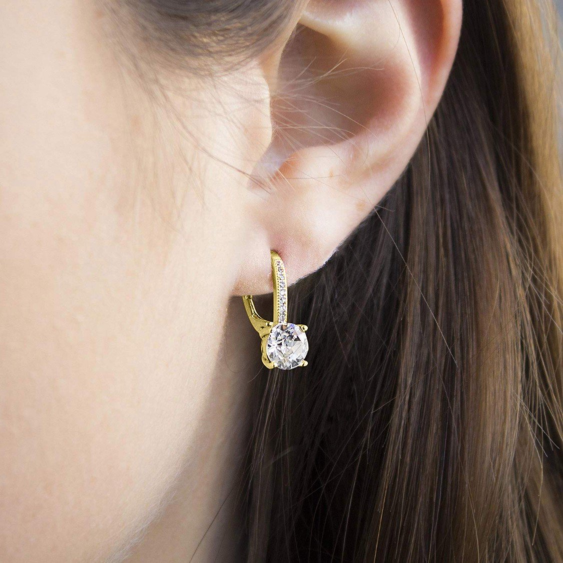 Asscher Cut  Elements Pav'e Leverback Earrings in Goldtone