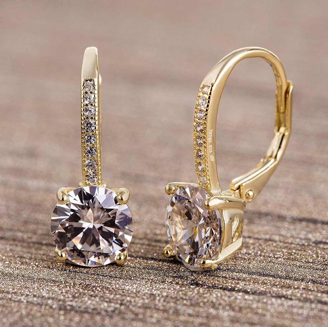 Asscher Cut  Elements Pav'e Leverback Earrings in Goldtone