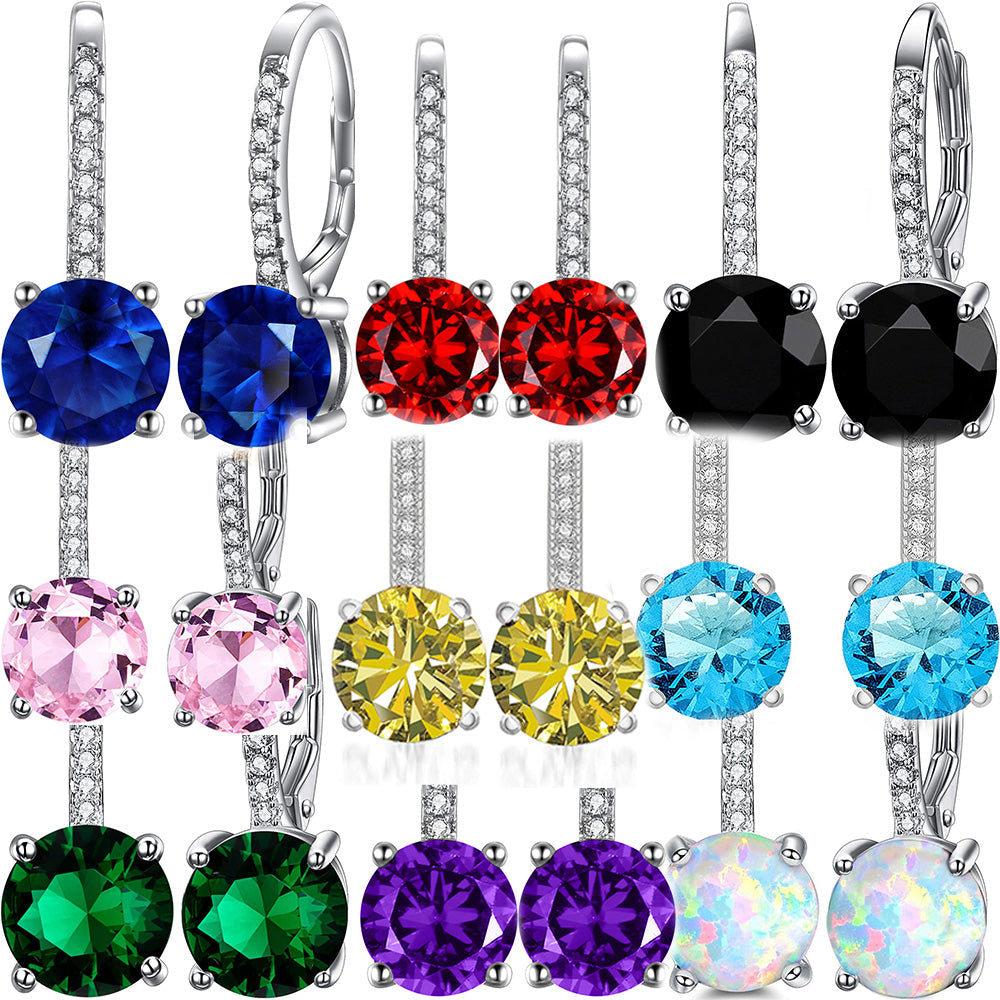 Goldtone 1.75 Cttw  Gemstone Classic 4 Prong Drop Leverback Earring