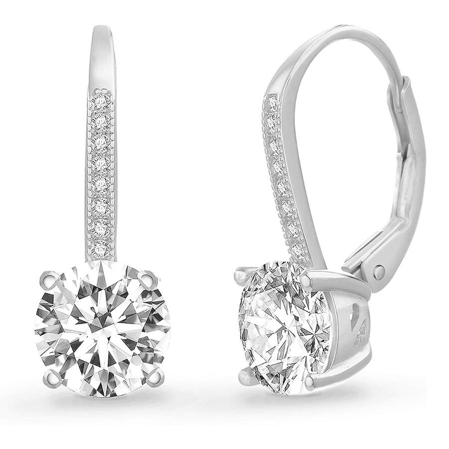 Asscher Cut  Elements Pav'e Leverback Earrings in 14K White Gold