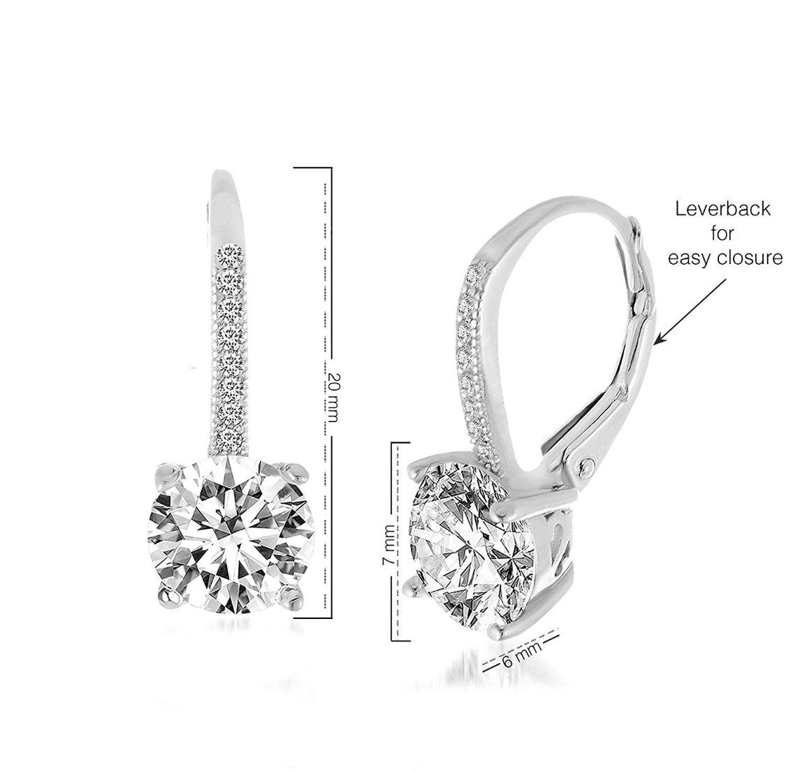 Asscher Cut  Elements Pav'e Leverback Earrings in 14K White Gold