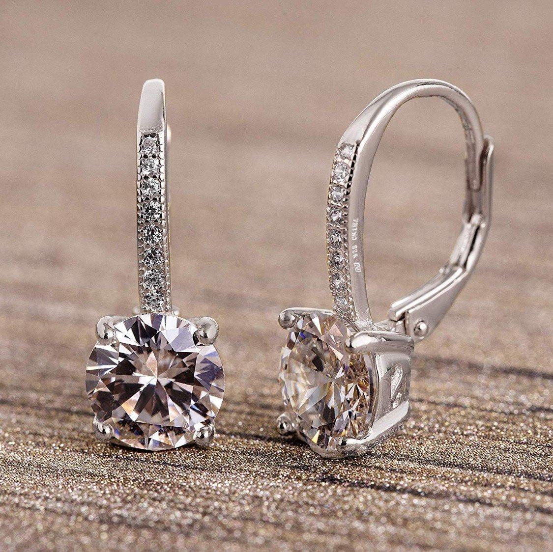 Asscher Cut  Elements Pav'e Leverback Earrings in 14K White Gold