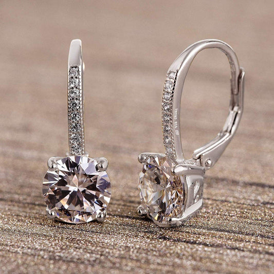 Asscher Cut  Elements Pav'e Leverback Earrings in 14K White Gold