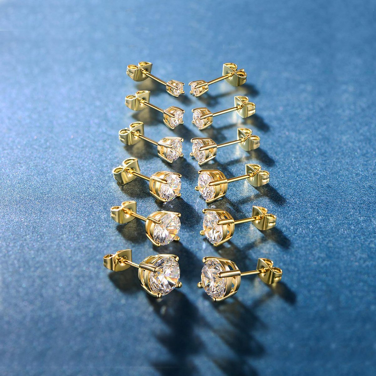 9.00 Cttw Stud Earrings Set  Silvertone Crystal Gemstone (5-Pairs)