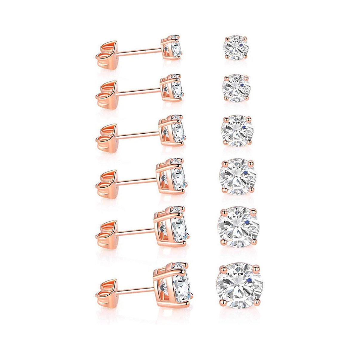 9.00 Cttw Stud Earrings Set  Silvertone Crystal Gemstone (5-Pairs)