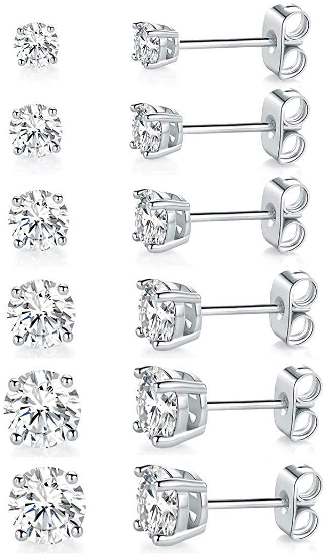 9.00 Cttw Stud Earrings Set  Silvertone Crystal Gemstone (5-Pairs)