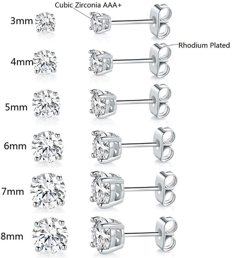 6 Piece Graduating Classic  Elements Studs in 14K White Gold Plated