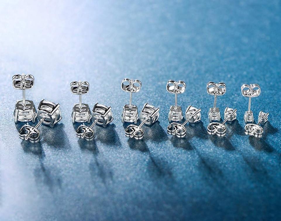 6 Piece Graduating Classic  Elements Studs in 14K White Gold Plated