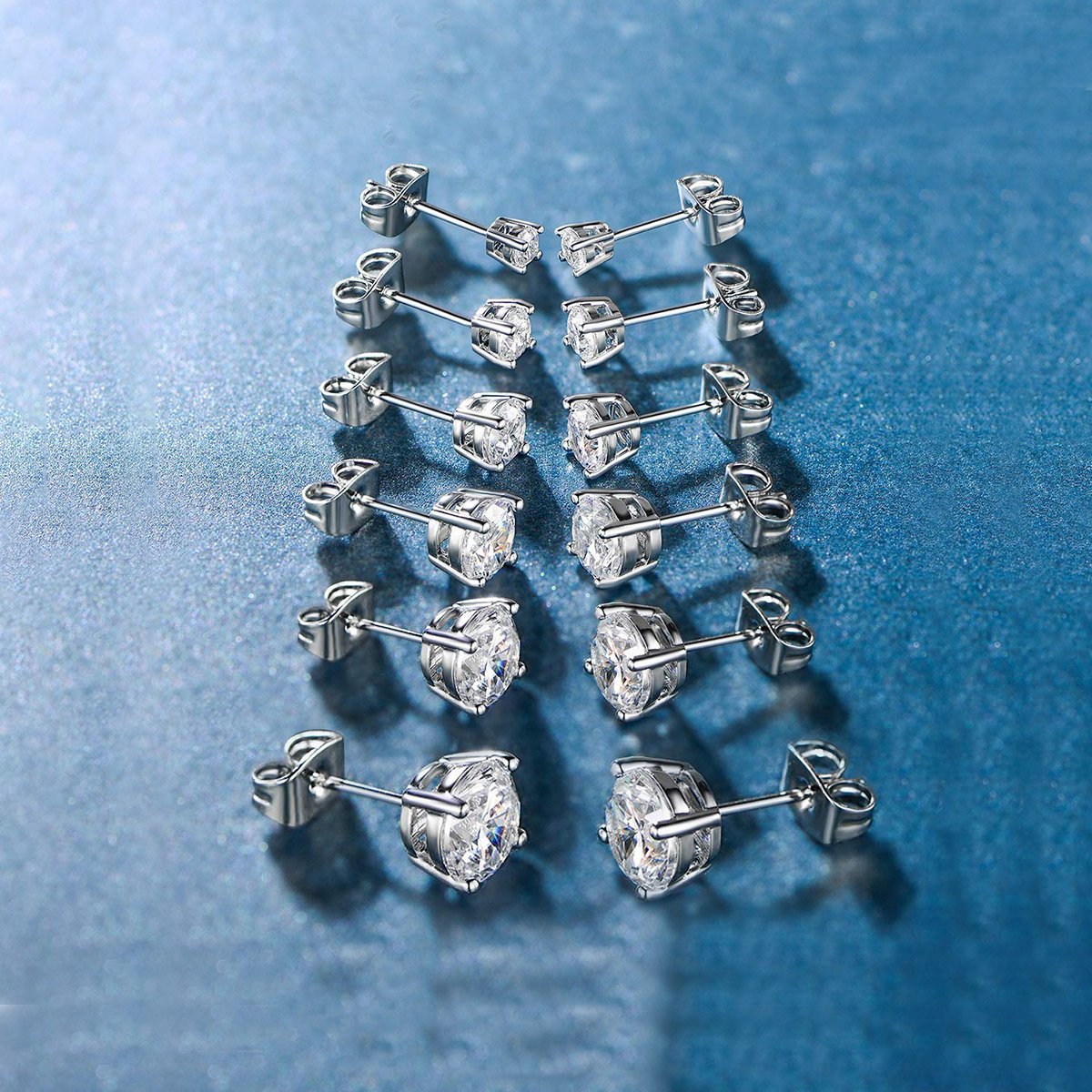 9.00 Cttw Stud Earrings Set  Silvertone Crystal Gemstone (5-Pairs)