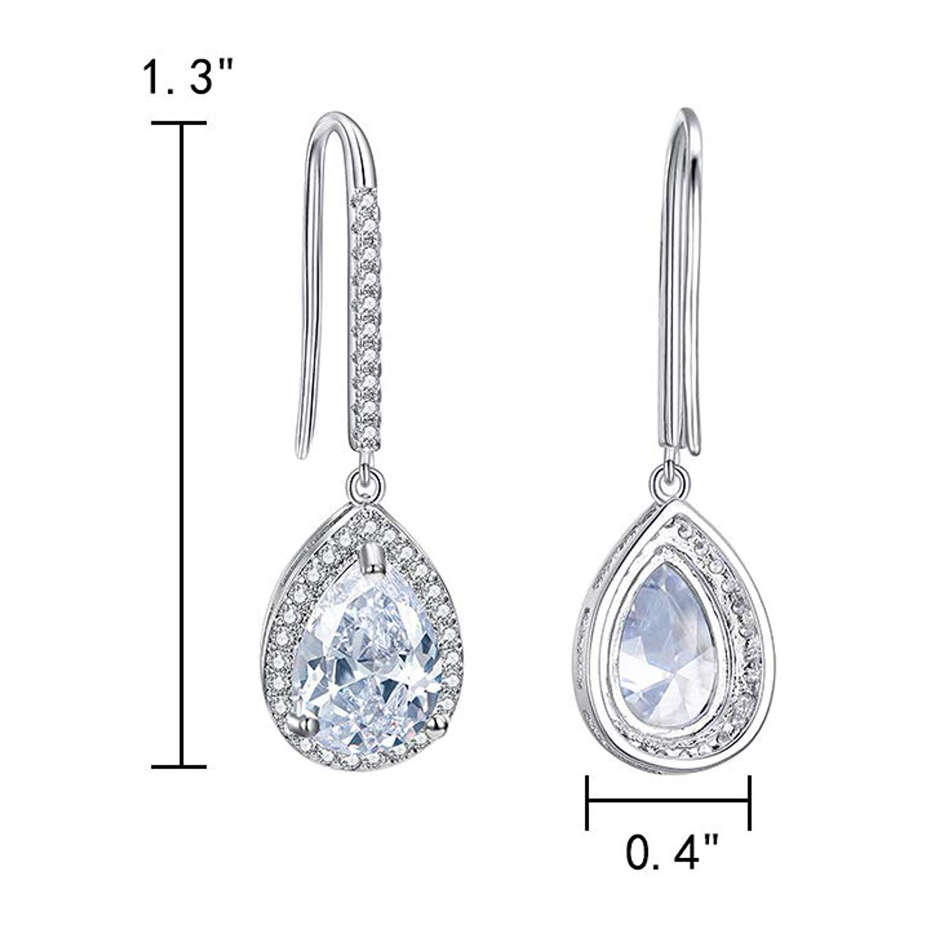 Pear Cut White Crystal Pav'e Linear Dangling Drop Earrings