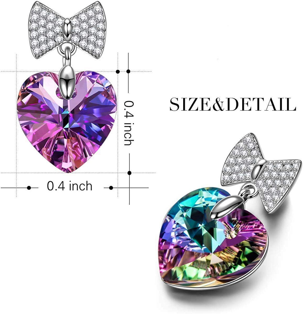 Changing Rainbow Stone Bowtie Heart Drop Earring ITALY Design