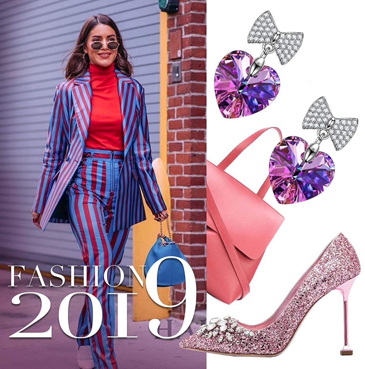 Purple Heart Shaped Bow-Tie Pave Drop Earrings