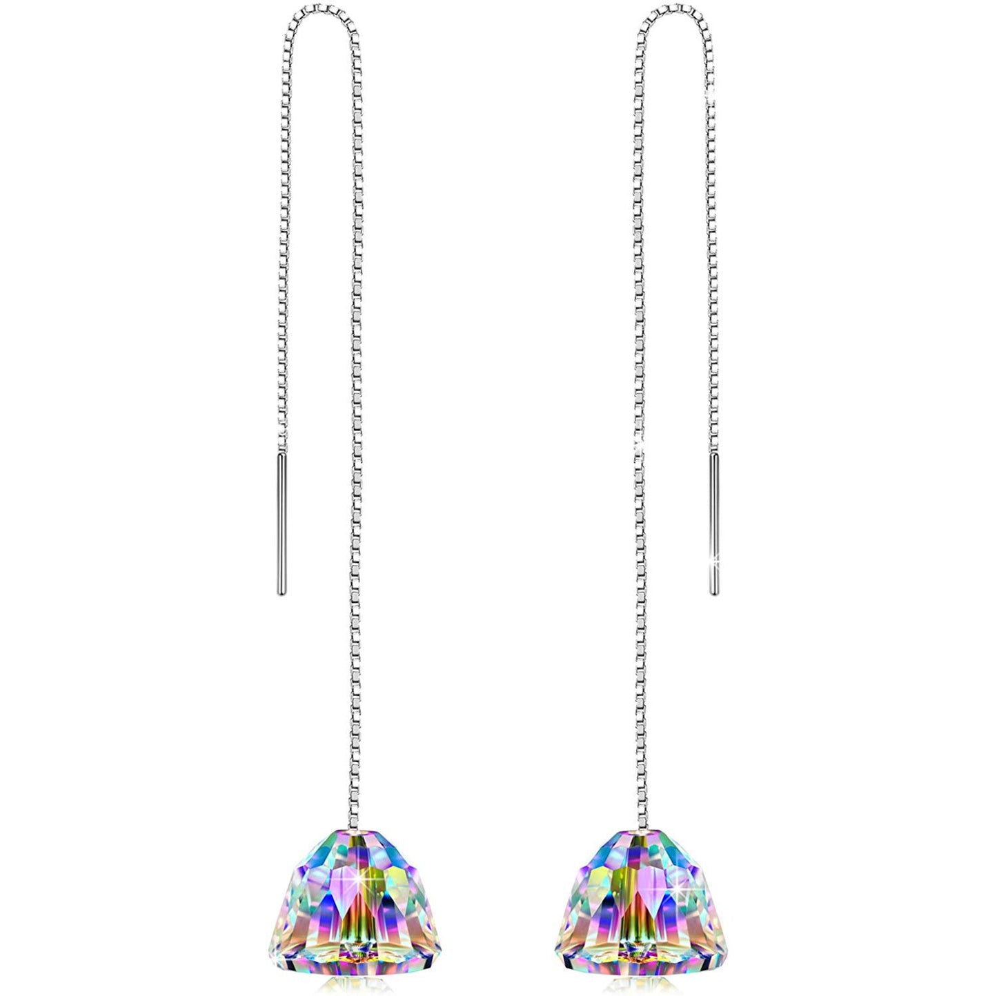 Northern Lights Changing Threader Drop Earring in Rhodium Tone