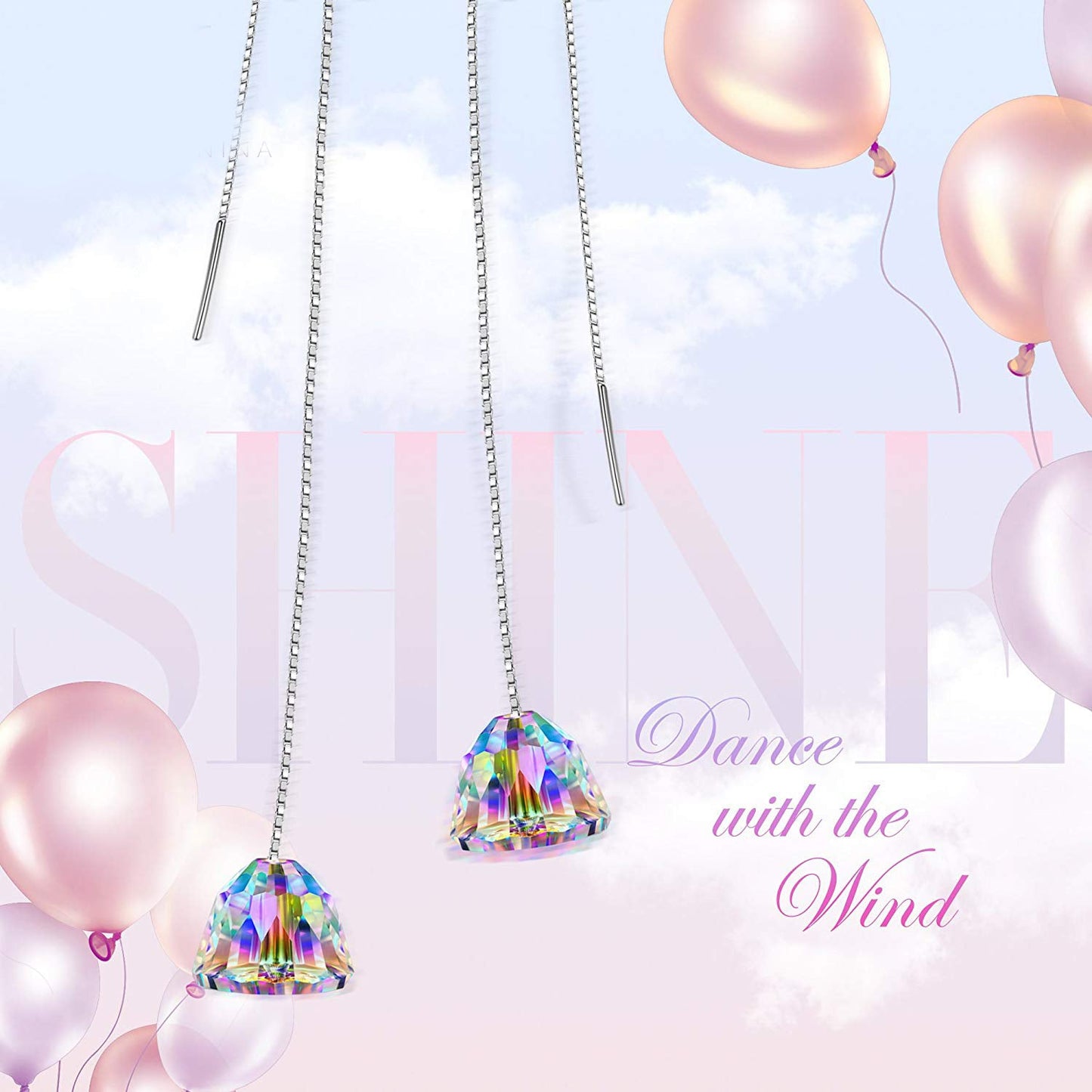 Aurora Borealis Dangling Chandelier Earrings in 14K White Gold