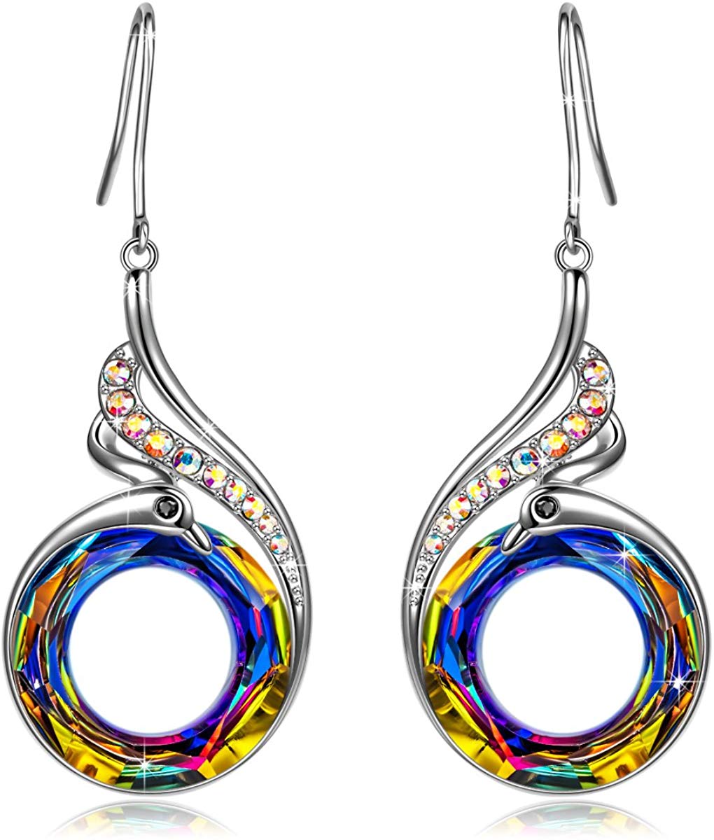 Rainbow  Elements Flaming Phoenix Fire Swirl Drop Earring in 14K White Gold Tone