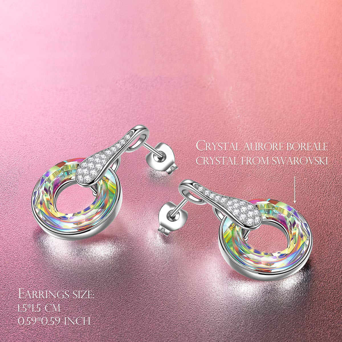 Flaming Phoenix Round Stone Pave Drop Earring in Rhodium Tone