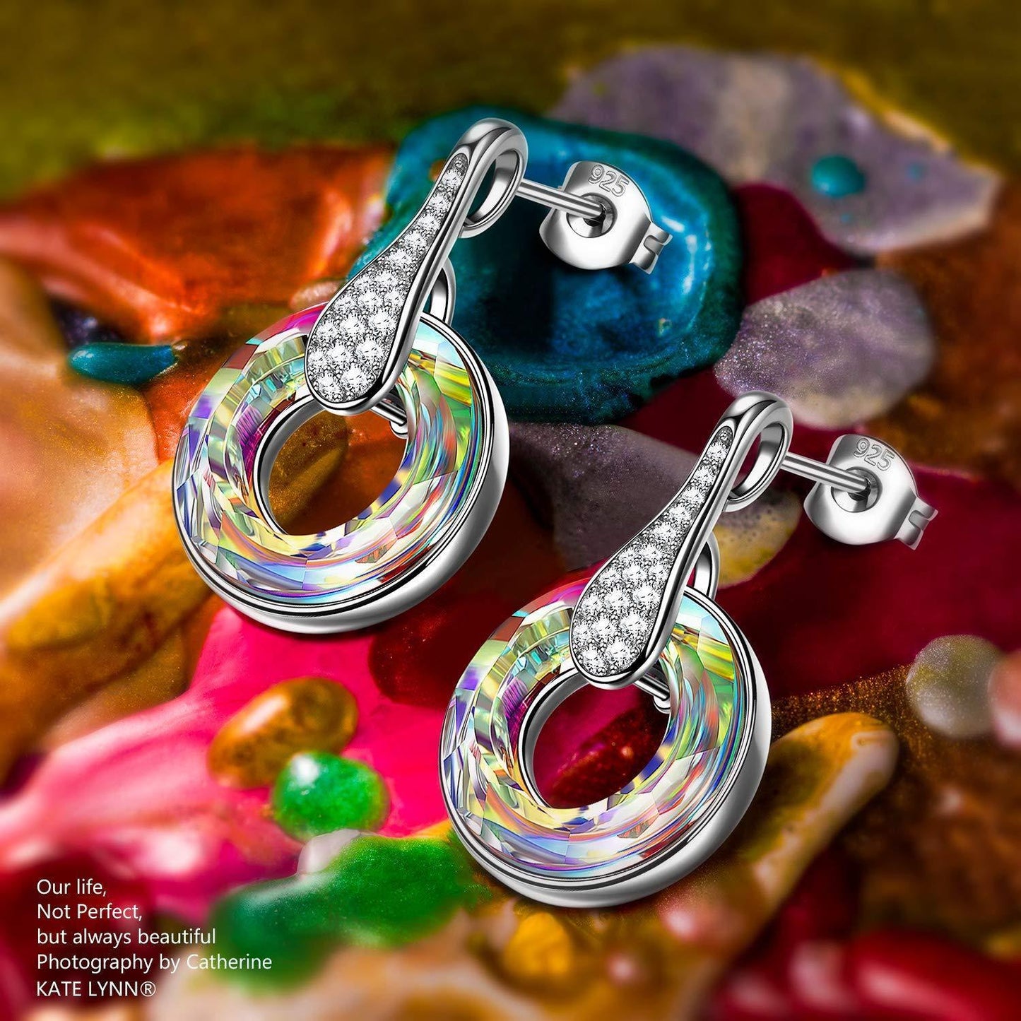 Серьги-подвески Aurora Borilles с круглым камнем Pave, дизайн Италия