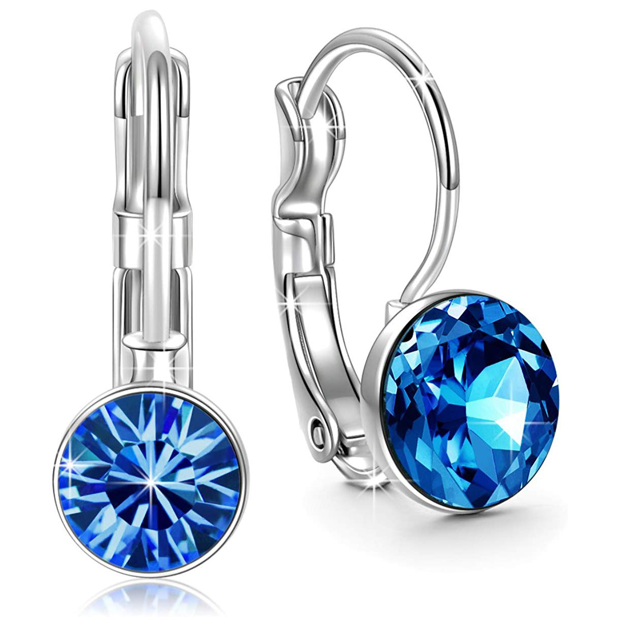 Iridescent Amethyst Gemstone Leverback Earrings in 14K White Gold Tone