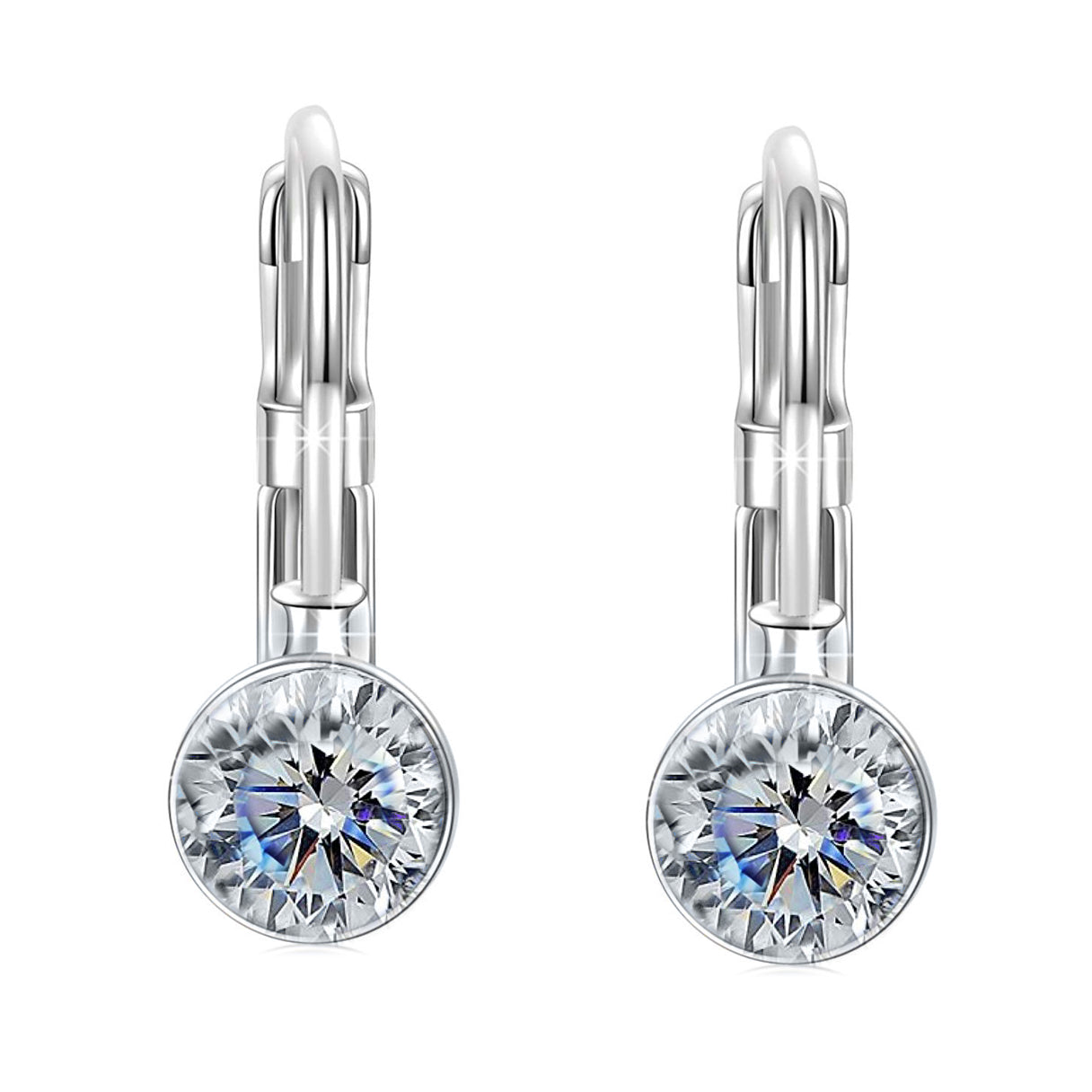 Iridescent Amethyst Gemstone Leverback Earrings in 14K White Gold Tone