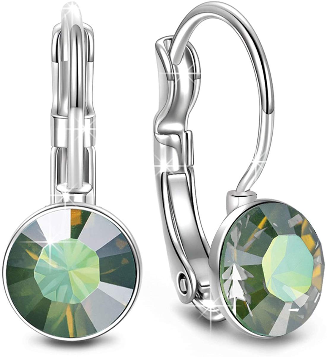 Iridescent Amethyst Gemstone Leverback Earrings in 14K White Gold Tone