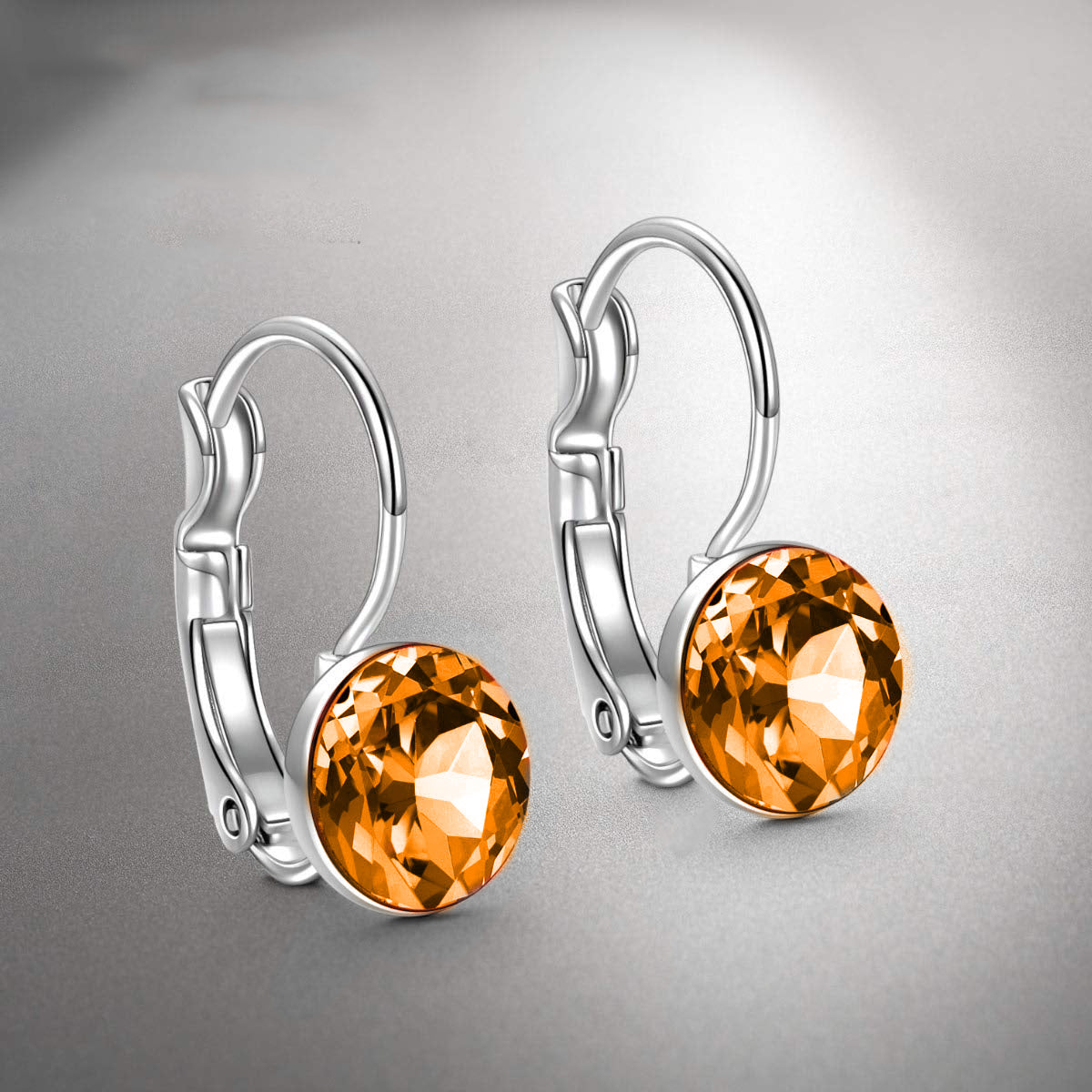Iridescent Amethyst Gemstone Leverback Earrings in 14K White Gold Tone